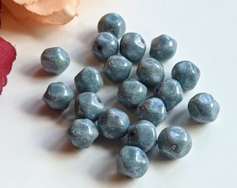 10mm Czech Baroque Round Beads, (6 beads), Opaque Blue Gray Stone Luster Coated, rosary beads, jewelry supplies