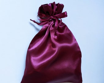 Satin Drawstring Bag Red Bordeaux 2x1.5, 3x2.75, 4x.5, 5x6, 6x7, 6x12 in., jewelry storage pouch gift wedding favor wine dark red burgundy
