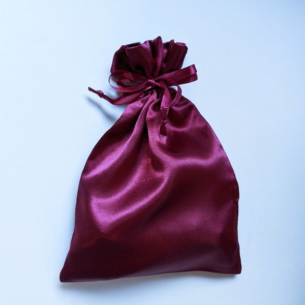 Satin Drawstring Bag Red Bordeaux 2x1.5, 3x2.75, 4x.5, 5x6, 6x7, 6x12 in., jewelry storage pouch gift wedding favor wine dark red burgundy