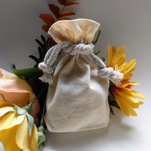Natural Cotton Muslin Drawstring Bag, Flat Gusset Base Rope Cords Unbleached, approx: 3x3.5, 4x5, or 5x8 in. pouch jewelry gift favor cards image 1