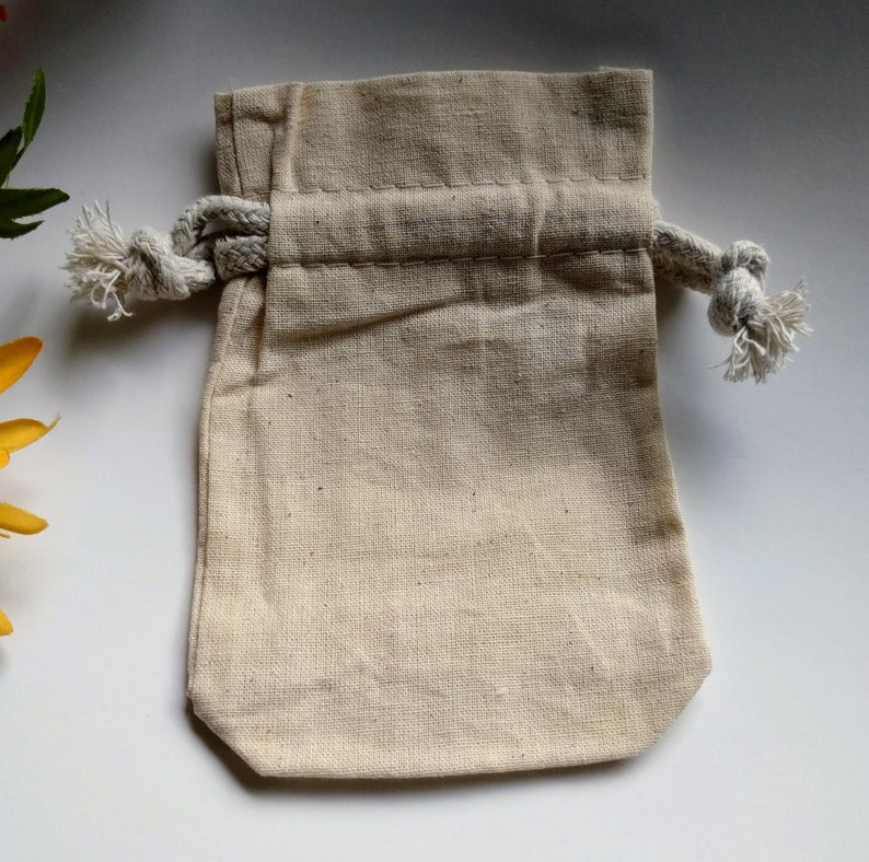 Natural Cotton Muslin Drawstring Bag, Flat Gusset Base Rope Cords Unbleached, approx: 3x3.5, 4x5, or 5x8 in. pouch jewelry gift favor cards image 7
