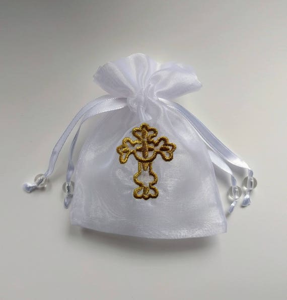 Christening Wedding 10 pieces Jewelry Pouch 5 x 8 x 2.5 First Communion Favor White Gusseted Organza Drawstring Favor Bags Baptism