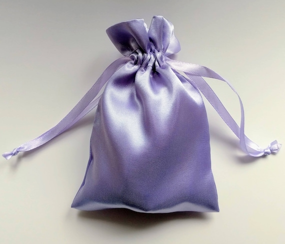 Satin Drawstring Bag, 3x2.75, 4x4.5, or 5x6 inches, Light Lavender Lilac, jewelry storage pouch, gift, rosary, wedding party favor bag, dice