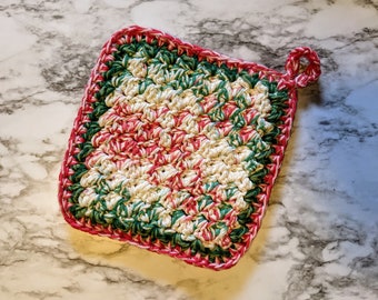 Double Thick Pot Holder, Extra Large, Cotton, Christmas red green ivory kitchen linen entertaining newlywed housewarming gift hot pad trivet