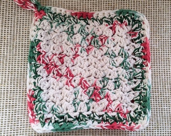 Extra Large Pot Holder Trivet, Hot Pad, Hanging, Decorative kitchen accessory, gift, white ivory green red candy cane, Christmas setting