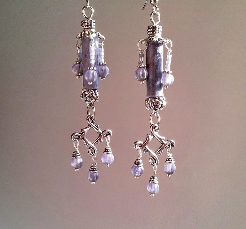 Victorian blue chandelier dangle earrings periwinkle silver image 1