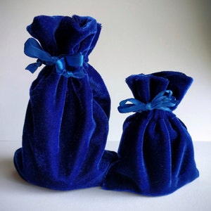 Velvet Drawstring Bag, Royal Blue, 3x4, 4x6 or 6x9 in., thick plush velvet storage pouch rosary jewelry dice gift wedding party favor bag,