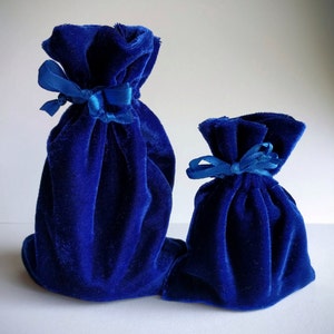 Velvet Drawstring Bag, Royal Blue, 4x6, 6x9, or 3x4 in., thick plush velvet storage pouch rosary jewelry dice gift wedding party favor bag,