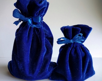 Velvet Drawstring Bag, Royal Blue, 4x6, 6x9, or 3x4 in., thick plush velvet storage pouch rosary jewelry dice gift wedding party favor bag,