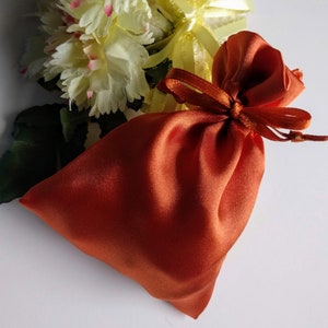 Satin Drawstring Bag, Sunset Orange Pumpkin, 3x2.75, 4x4.5, or 6x7 in., jewelry rosary protective storage, gift, wedding party favor bag