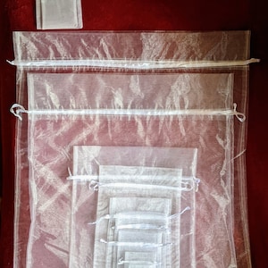 Sparkling Organza Drawstring Bags, White, mult-sizes, jewelry party favor holiday gift basket present wrap lingerie wedding wine