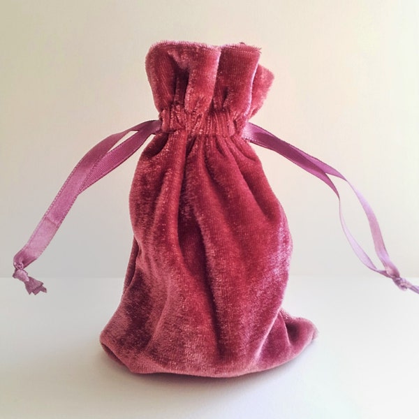 Velvet Drawstring Bag, 4x6 or 6x9 inches, Antique Rose Pink, thick plush stretch velvet pouch storage rosary jewelry gift party favor dice