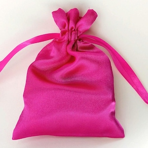 Satin Drawstring Bag Dark Rose Fuchsia Pink 3x2.75, 4x4.5, 5x6, 6x7 in, jewelry rosary protective storage pouch gift wedding favor party bag