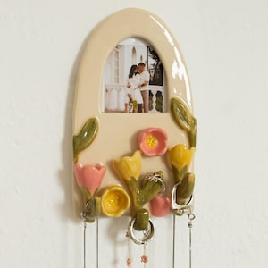 Ceramic Wall Jewelry Holder - Floral Wall Hanging, Cottagecore Entryway Decor, Handmade Key Hook