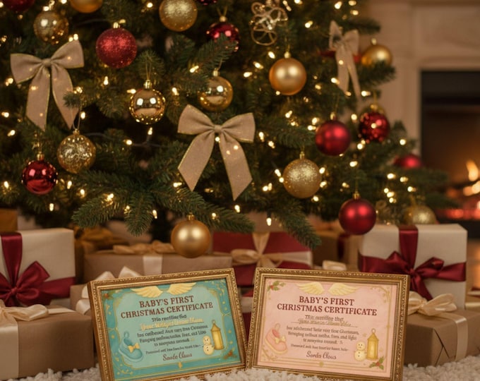 Featured listing image: Baby’s First Christmas Certificate Personalized | Digital Keepsake for Boy & Girl | Instant Download
