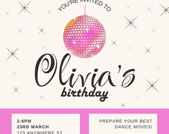 Personalized Party Invitation, Disco Ball, 70's party invitation, Teen party invitation, personalized, 4x4, download, can custom size