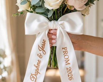 Embroidered Prom Couple Bouquet Sash, Graduation Name Ribbon Bouquet Sash, Personalized Monogram Ribbon, Gift for Her