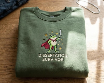 Embroidered Frog Dissertation Survivor Sweatshirt, PhD Graduation Gift
