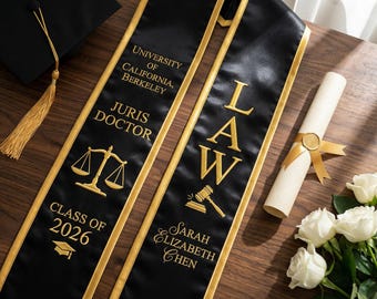 Custom Law School Graduation Stole, Personalized Juris Doctor Sash, JD Grad Gift, Embroidered Law Student Sash, Class of 2025 2026