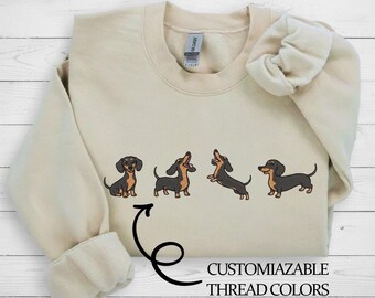 Embroidered Dachshund Sweatshirt, Wiener Dog Crewneck, Dog Mom Gift