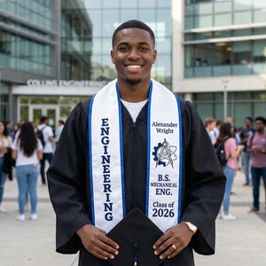 Custom Engineering embroidered 78" Graduation Stole, personalized Class of Graduation sash, graduation stoles 2026, custom design and year.