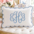 Personalized Monogram Pillow Cover, Embroidered Scalloped Lumbar Pillow, Preppy Home Decor