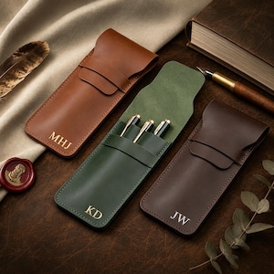Personalized Handmade Leather Pen Case, Custom Leather Pen Holder, Pen Pencil Sleeve Holder, Fountain Pen Holder, Leather Pen Pouch for Dad