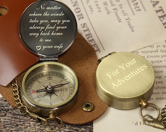 Brújula grabada: diseño vintage antiguo personalizado, tamaño de bolsillo personalizado, latón totalmente funcional