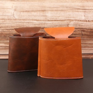 Handmade Leather Pen Holder – Rustic Desk Organizer in Brown and Tan – Minimalist Office Accessory