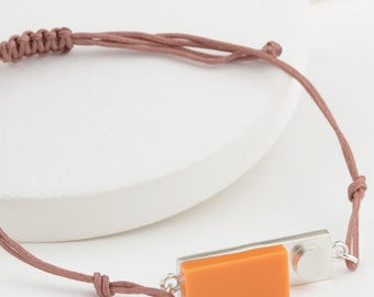 925 Sterling Silver 1x3 Brick Rope Adjustable Bracelet – Compatible Building Block Jewelry