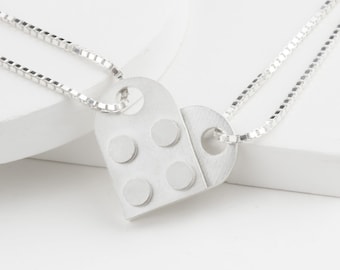 Sterling Silver Heart Pendant Necklace, Compatible Building Blocks Jewelry