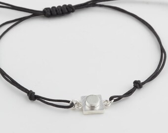 925 Sterling Silver 1x1 Brick Rope Adjustable Bracelet – Compatible Building Block Jewelry