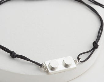 925 Sterling Silver 1x2 Brick Rope Adjustable Bracelet – Compatible Building Block Jewelry
