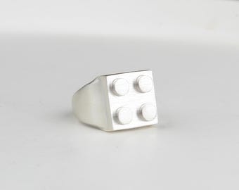 925 Sterling Silver 2x2 Building Block Wide Ring – Compatible Bricks, Creative Design