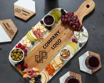 Personalized Acacia Wood Charcuterie Board, Resin Inlay, Corporate Gift