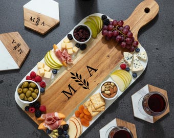 Personalized Acacia Wood Charcuterie Board, Resin Inlay, Monogrammed Gift