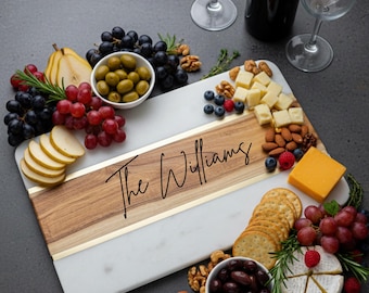 Personalized Acacia Wood Charcuterie Board, Resin Cheese Board, Holiday Hosting