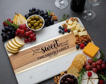Personalized Acacia Wood Charcuterie Board, Resin Cheese Board, Custom Couple Gift