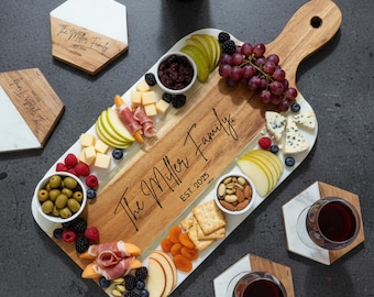 Personalized Acacia Wood Charcuterie Board, Resin Inlay, Custom Engraved