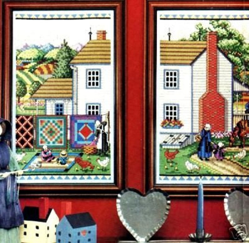 Cross Stitch AMISH LIFE Triptych Folk Art Cross Stitch Etsy