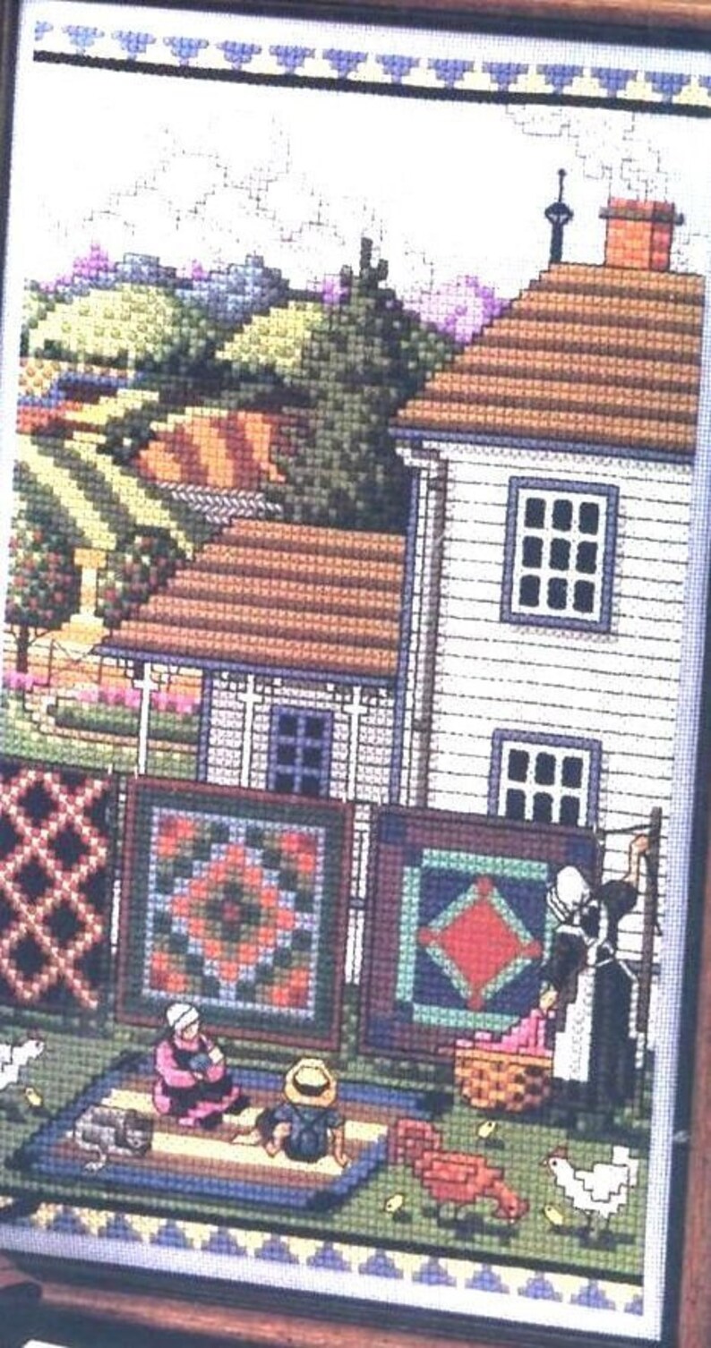 Cross Stitch AMISH LIFE Triptych Folk Art Cross Stitch Etsy