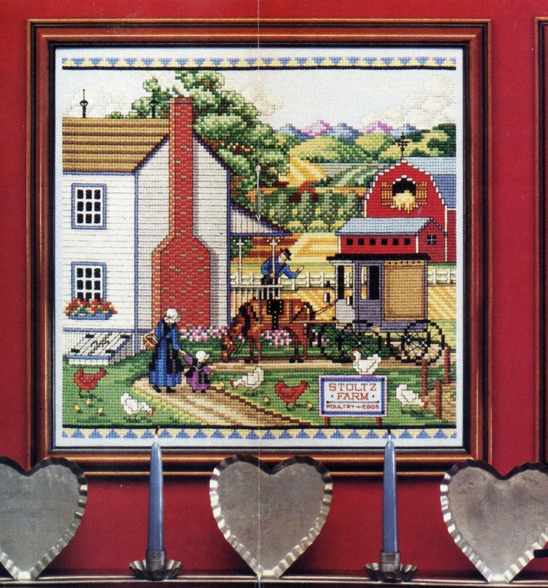 Cross Stitch AMISH LIFE Triptych Folk Art Cross Stitch Etsy