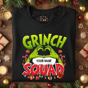 Grinch Squad Shirt, personalisiertes Weihnachtsshirt, passendes Familienweihnachts-T-Shirt, lustiges Urlaub Shirt, benutzerdefinierter Name Weihnachtsgruppe