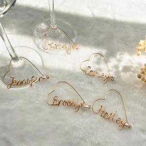 Custom Name Heart Wine Glass Charm, Personalized Arc Wine Charms, Wine Charms With Pearl, Bachelorette Party Favors, Wine Lovers Gifts