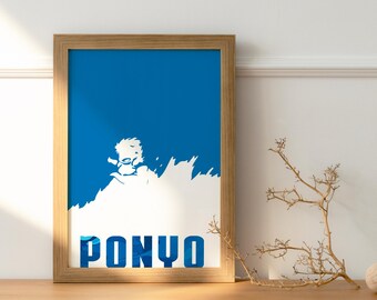 Stampa digitale minimalista di Ponyo, poster anime Studio Ghibli, download istantaneo, arte giapponese, decorazione per la cameretta dei bambini