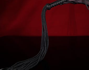 Black Leather 12 Tail BDSM Flogger 33 Inch Handmade Whip with Tassel Tips, Real Leather Impact Play Toy, Spanking Paddle, kink Bondage Whip