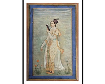 Buy Persian Mughal Lady handmade Miniature Painting – Hand Painted Miniature digital art, father's day gift