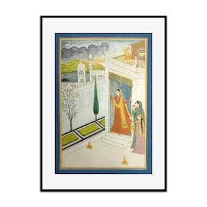 augury of the crow indian miniature handmade painting, miniature digital art for wall decor