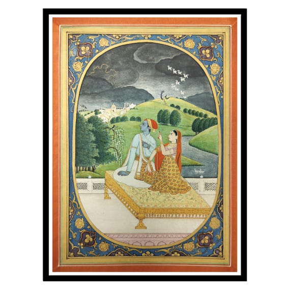 Kangra Style Baramasa Painting: Traditional Indian Art (digital