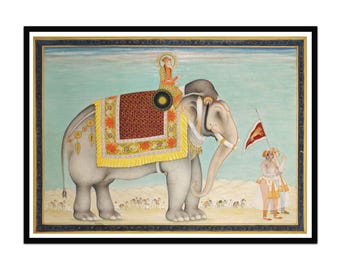 手作りのムガル帝国の象のミニチュア絵画：インド帝国の芸術 - Etsy 日本